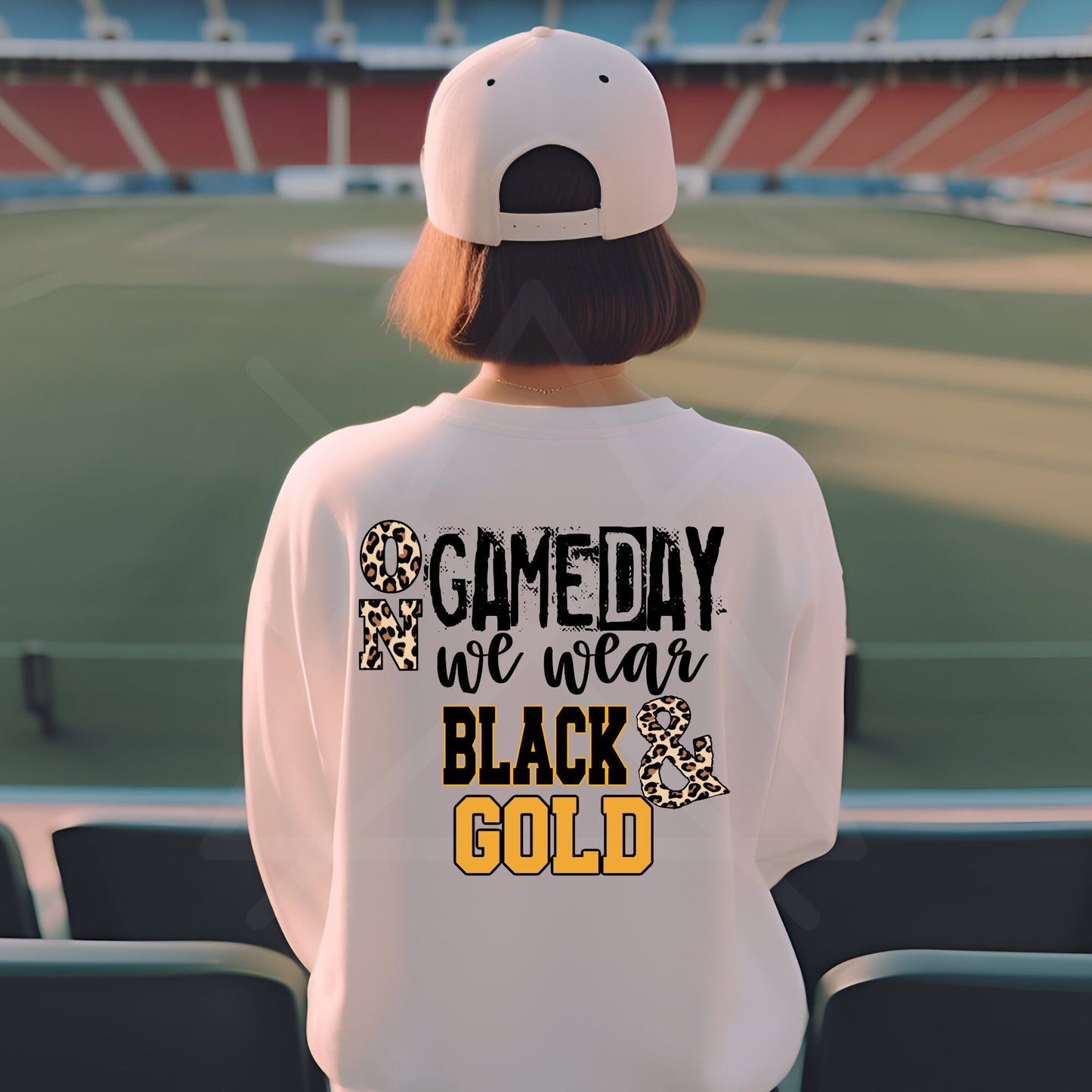 On Game Days We wear Black and Gold Direct to Film Transfer